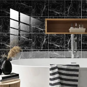 Black marble crystal tile wall stickers, ideal for modern bathroom and kitchen room decor.