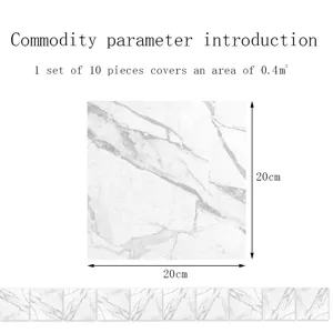 Marble pattern wall tile stickers 20x20cm set of 10 pieces waterproof home decor self adhesive