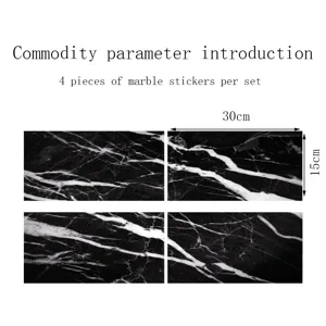 Black marble tile stickers set of 4 pieces, waterproof decorative wall stickers 30x15cm.