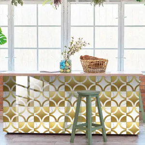 Gold geometric marble tile sticker waterproof peel and stick wallpaper for kitchen counter home decor