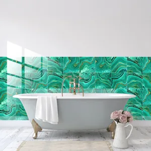 Green gold malachite crystal tile stickers waterproof self-adhesive wall stickers for bathroom decor