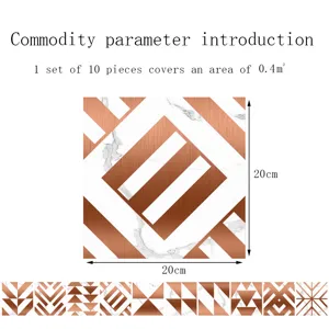 Crystal tile sticker detail, 20x20cm size, 10 pieces set with geometric marble design.