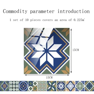 Adesivi per piastrelle cristallo impermeabile pavimento muro 15x15cm 10pz set dettagli