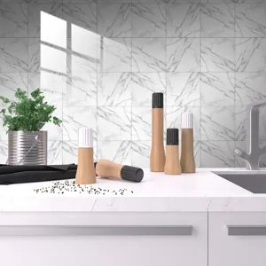 Waterproof marble pattern crystal tile wall sticker for kitchen detail and home decor showcase.