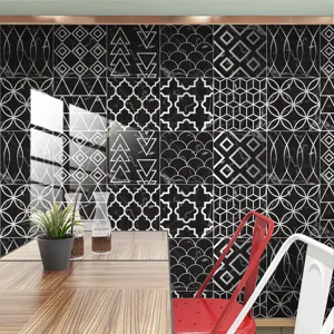 Black and white geometric tile stickers self-adhesive waterproof wall and floor decor