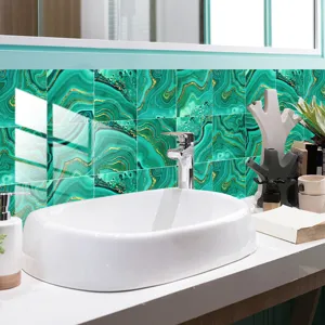 Green malachite crystal tile sticker waterproof wall decor self-adhesive bathroom backsplash