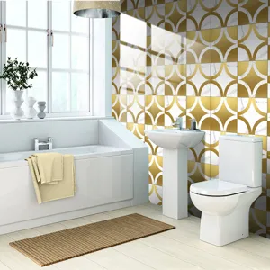 Modern gold marble geometric crystal wall tile sticker, waterproof laminate bathroom decor detail.
