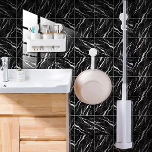 Black marble tile stickers waterproof wall paper for bathroom kitchen home decor peel and stick