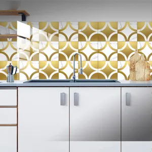 Kitchen backsplashes tile sticker waterproof modern geometric gold white design detail