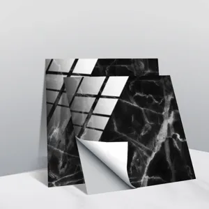 Black marble tile sticker detail, high gloss crystal porcelain wall sticker for home decor.