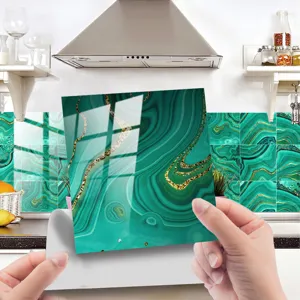 Green malachite crystal tile sticker peel and stick backsplash waterproof wall decor detail view