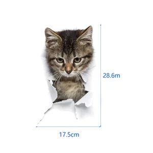3D Broken Wall Tabby Cat Wall Sticker Removable Toilet Decal Home Decor PVC Sticker