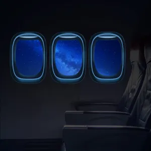 Sticker mural hublot avion luminescent galaxie ciel etoile PVC deco chambre enfant.