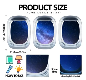Autocollants muraux hublot d'avion lumineux ciel étoilé pour décoration chambre d'enfants.