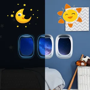 Stickers muraux lumineux de hublot d'avion pour chambre d'enfant decor etoile espace.