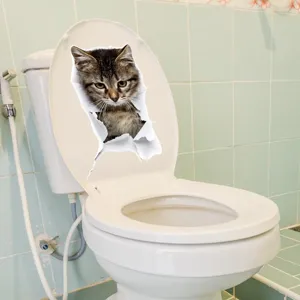 3D cat toilet sticker waterproof removable wall decal funny bathroom home decor decal.