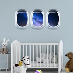 Autocollant mural lumineux fenêtre d'avion ciel étoilé décoration chambre d'enfant PVC étanche