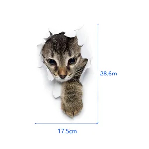3D broken wall cat wall sticker toilet decal cute pet home decor detail view size 17.5x28.6cm