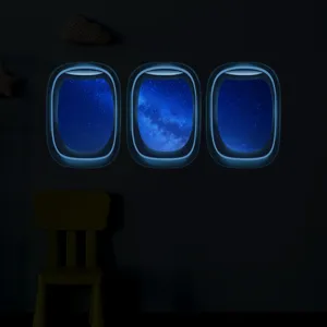 Stickers muraux hublot avion luminescents étoiles brille dans le noir déco chambre enfant.