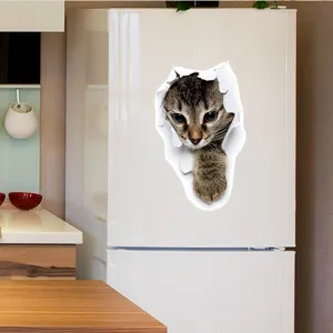 3D broken wall cat sticker cute animal refrigerator decal waterproof home decor vinyl art