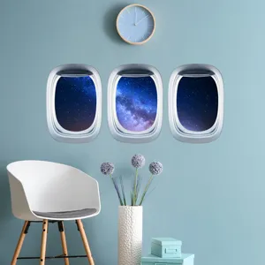 Sticker mural hublot avion lumineux ciel étoilé décoration chambre enfant amovible PVC adhésif