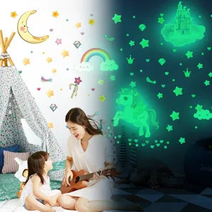 Stickers muraux phosphorescents licorne château étoiles autocollants chambre d'enfants