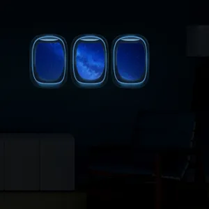 Autocollant mural fenêtre d'avion lumineuse ciel étoilé décoration chambre d'enfant