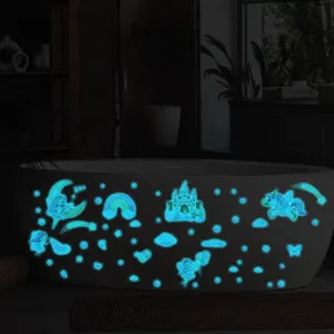 Glow in the dark wall stickers for kids room, unicorn and castle luminous decor.