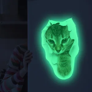 3D glow in the dark cat wall sticker luminous glowing wall decor for home bedroom