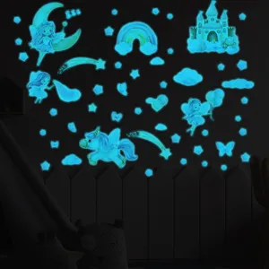 Glow in the dark wall stickers luminous fairy unicorn castle stars for kids room decor