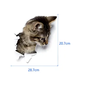 3D Cat Wall Sticker Toilet Decal Peeking Tabby Cat Removable Home Decor Waterproof Sticker