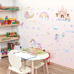 Kids room luminous wall stickers fairytale unicorn castle fairy waterproof wall decals decor for bedrooms