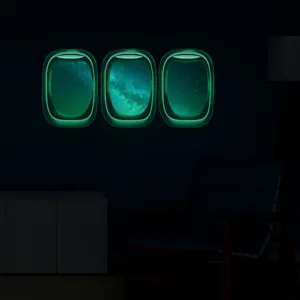 Stickers muraux hublot avion luminescents, déco fluorescente ciel étoilé galaxie chambre d'enfant.