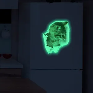 Glow in the dark 3D cat wall sticker peeling wall decal for toilet and home room decoration.