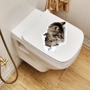 3D Cat Toilet Sticker Waterproof Removable Wall Decal Funny Animal Bathroom Decor Sticker