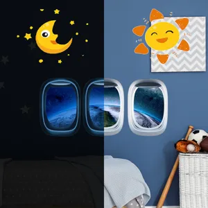 Stickers muraux hublot avion luminescents espace galaxie autocollants chambre enfant déco.