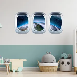 Sticker mural hublot d'avion phosphorescent espace terre pour decoration chambre enfant detail