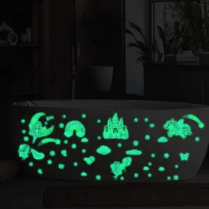 Glow in the dark stickers for kids room, fairy and unicorn wall decals, luminous decor.