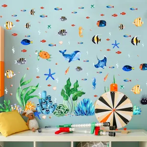 Luminous ocean animal wall stickers for kids room, waterproof cartoon underwater world decor.