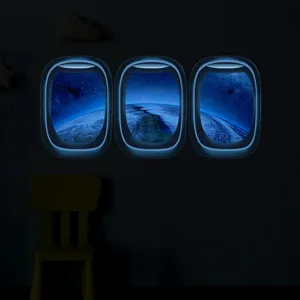Stickers muraux hublot avion phosphorescents espace terre décoration chambre enfant