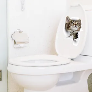 Funny 3D cat toilet sticker peeking wall decal bathroom home decor waterproof art