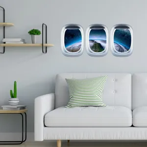 Sticker mural hublot d'avion 3D espace terre autocollant lumineux chambre enfant decor