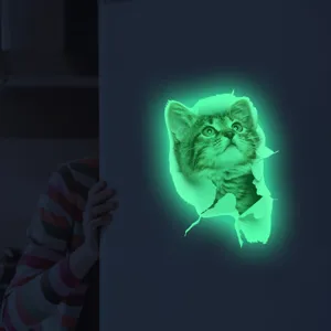 Glow in the dark 3D cat wall sticker fluorescent peeling wall decal for home toilet room decor