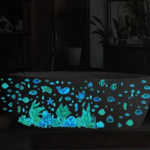 Luminous ocean animal wall stickers for kids room, glowing in the dark sea life decals.
