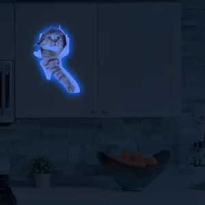 Luminous 3D cat wall sticker glowing in dark, perfect for home decor and kids room walls.