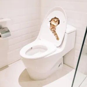 3D cat toilet sticker waterproof removable cute animal wall decal for bathroom home decor