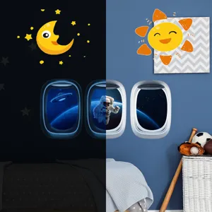 Stickers muraux spatiaux phosphorescents avec astronaute et fenêtres d'avion pour chambre.