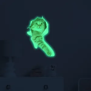 Glow in the dark 3D broken wall cat wall sticker and toilet decal for home decor.