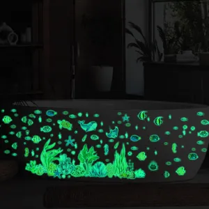 Glow in the dark ocean animal wall stickers for kids room, luminous underwater world decals.