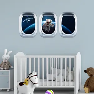 Autocollant mural astronaute hublot avion lumineux pour chambre d'enfant déco PVC